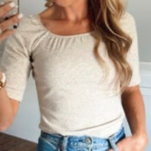 Fitted Oatmeal Half Sleeve Top